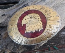 Vintage Western Belt Buckle Johnson / Held Silver Brass Eagle picture