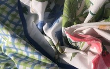 Vtg Laura Ashley King Pillow Cases Blue Green Striped Floral (two) flaw picture