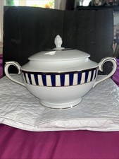 pate de limoges france”Aramica”Soup Tureen  Handles Lidded Cobalt Blue 24Kt NOS picture