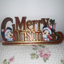 Disney Mickey & Minnie Mouse Merry Christmas Sleigh Decor  VIntage picture