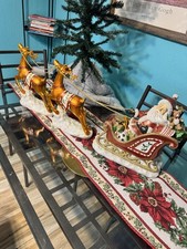 Costco Santa In Sleigh With 2 Reindeer Large Christmas Decor EUC in Original Box picture