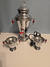 VTG. 1950's La Belle Silver Co. Electric Coffee Urn w/ Creamer & Sugar Bakelite picture