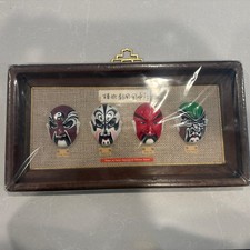 VTG Chinese Clay Hand Painted 4 Mini Theater Opera Masks In Shadow Box Wall Art picture
