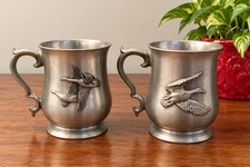 Vintage Pewter Mug Pheasant Bird Duck Lot Of 2 4.5