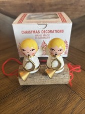 Steinbach Pralent RARE Wooden Ornament - Two Angels On Log W Horns Box & Sticker picture