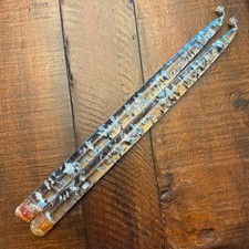 Lucite Acrylic Clear Silver Flake 12” Taper Candle Pair MCM 60s Set of 2 Candles picture