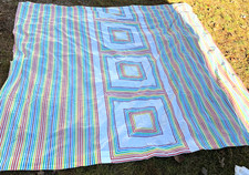 Vintage 70s Vera Neumann Rainbow King Flat Sheet Equation Burlington Made in USA picture