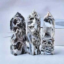 Natural Black Sphalerite Druzy Obelisk Tower Crystal Point Home Table Decor Gift picture