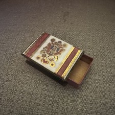 Vintage Mid-Century Enamel and Metal Matchbox Sleeve Holder – Floral Folk Art picture