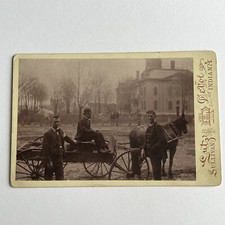 Antique Cabinet Card Photograph Handsome Men On Wagon Street View Sullivan IN picture