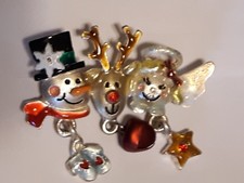 Christmas Pin Angel Snowman Rudolph Red Nose Reindeer Star Rhinestones Pewter picture