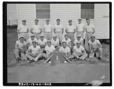 VTG B&W Snapshot Photo Camp Swift, TX, Baseball Team Train Sign 