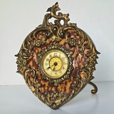 WORKING Antique Art Nouveau Clock Heart Shaped Faux-Tortoiseshell Made 1885-1909 picture