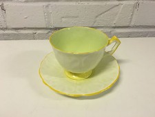 Vintage Aynsley Crocus Shape Cup & Saucer Yellow Highlights Green Interior Glaze picture