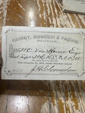 1873 Quincy Missouri & Pacific Railroad Annual Pass To Cornelius Van Horne picture