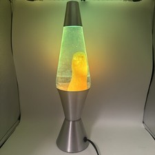Vintage 16.5'' Lava Brand Motion Lamp Light Lite Silver Base Yellow Wax 90s picture