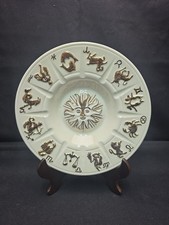 Vintage Brown Zodiac Horoscope Ceramic Pottery Bowl Ashtray Dish 10