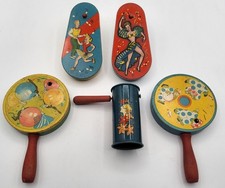 5 Vintage 1930's-1950's Tin Litho T Cohn  Crank Ratchet & Rattle Noisemakers Lot picture