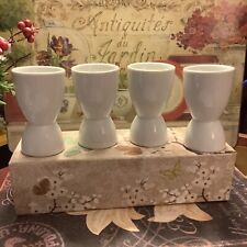 (4) Egg Cups~Solid White~Porcelain~Excellent~3.75”H x 2” Round~FREE SHIPPING~ picture