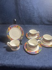 Rialto Brights Signature Abstract Multi-color 8pc Vintage Teacup And Saucer Set picture