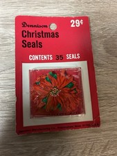 27 Vintage Dennison POINSETTIA  Christmas Seals unused opened  package picture