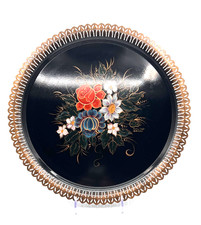 Vintage Hand Painted Toleware Floral Tray Signed Patty Blair 15