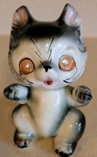 Vintage  Kitten/ Cat Rhinestone Eyes Ceramic Figurines MCM Japan EUC picture