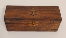 Vintage Wood & Brass Box - Nautical Navy Anchor Decor - Man Cave Decor- Patina picture