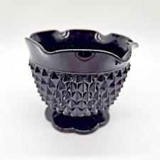Vintage Black Amethyst Glass Footed Candle Stick Holder Diamon Point 3