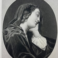 1864 Original Steel Art Engraving - Dolorosa Painful St. Catherine 8.5x11