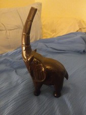 Vintage Wooden Hand Carved Elephant Sculpture Signed picture