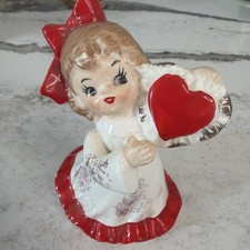 Vintage Cute Lefton Happy Valentine Day Girl Figurine Heart 376 Japan 1950s  picture