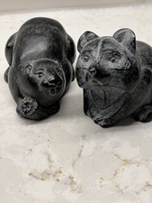 Wolf Original Beaver & Raccoon Pair Soapstone Figurines Canada Vintage Lot 3