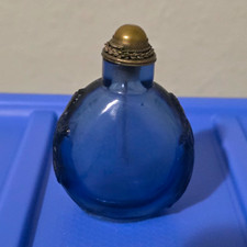 Chinese Blue Glass Snuff Bottle w/ Metal Stopper 18th Or 19th Century picture