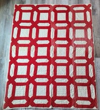 Antique 1800s Turkey Red White Cross Roads London Roads Variant Patchwork Quilt picture