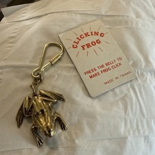Brass Frog Key Ring Clicker Toy Vintage 1970’s Metal Unique Keychain Frog picture