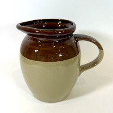 Vintage Two Toned Brown Pitcher Jug Stoneware Pottery Rustic Barware 1 Qt picture