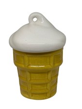 VTG Yellow Ceramic Ice Cream Cone Jar White Swirl Lid Kitchen Decor Perfect Gift picture