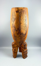 Vintage Carved Wood Polynesian Tiki Hawaiian Figural Vessel Decor 17
