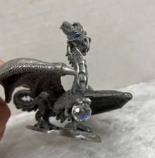 Vtg 1999 Rawcliffe Pewter Dragon Figurine w/Faceted Crystal Ball TSR D&D READ picture