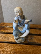 *Vintage APDCO Ceramic Asian Man with Pipe Sitting Legs Crossed Bald Head, NESDC picture