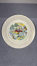 Vintage Florida Souvenir Plate Daytona Beach Silver Springs Gold Trim Lattice picture