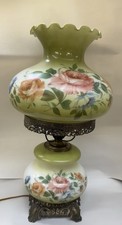 Vintage Accurate Casting Hand Painted Floral Roses GWTW Hurricane Lamp 24