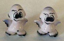 Two Vintage Bug House Porcelain Miniature Halloween Pink Ghost Figures picture