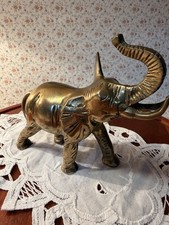 Vintage Solid Brass Elephant Figurine Statue Trunk Up For Good Luck Mid Century picture