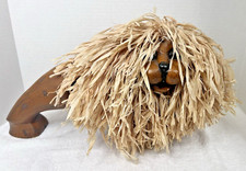 Extremely Cool Tawney Scrawny Lion w Raffia Mane Hair Carved Wood 19 x 10 inch picture