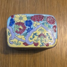 Vtg Chinese cloisonne Hammered Silverplate METAL & CERAMIC Crafted Trinket Box picture