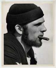 Rugged Bearded Husky Bear Man 1945 Coast Guardsmen Photo Gay Bears Cigar J15604 picture