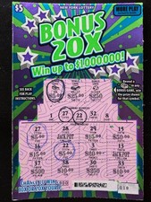 LUCKY NY SCRATCH-OFF $5 LOTTERY, CASH OUT, EMPTY, WON $15, BONUS 20X, WINNER picture