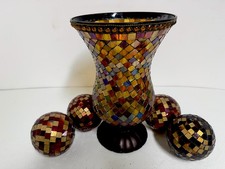 Partylite Global Fusion Mosaic Glass Hurricane W/ Rare (4) Glass Stained Globes picture